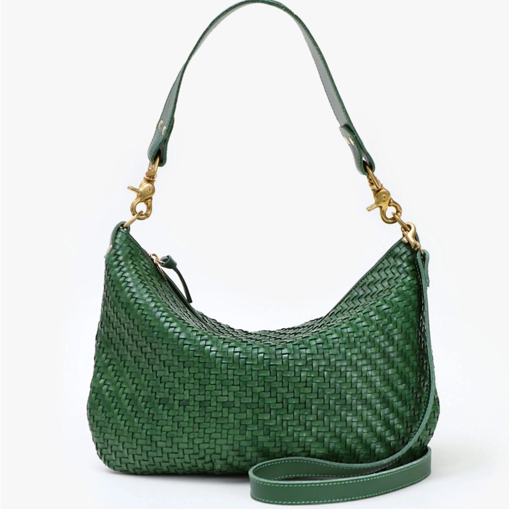Clare V Moyen Messenger in Evergreen Woven 💚